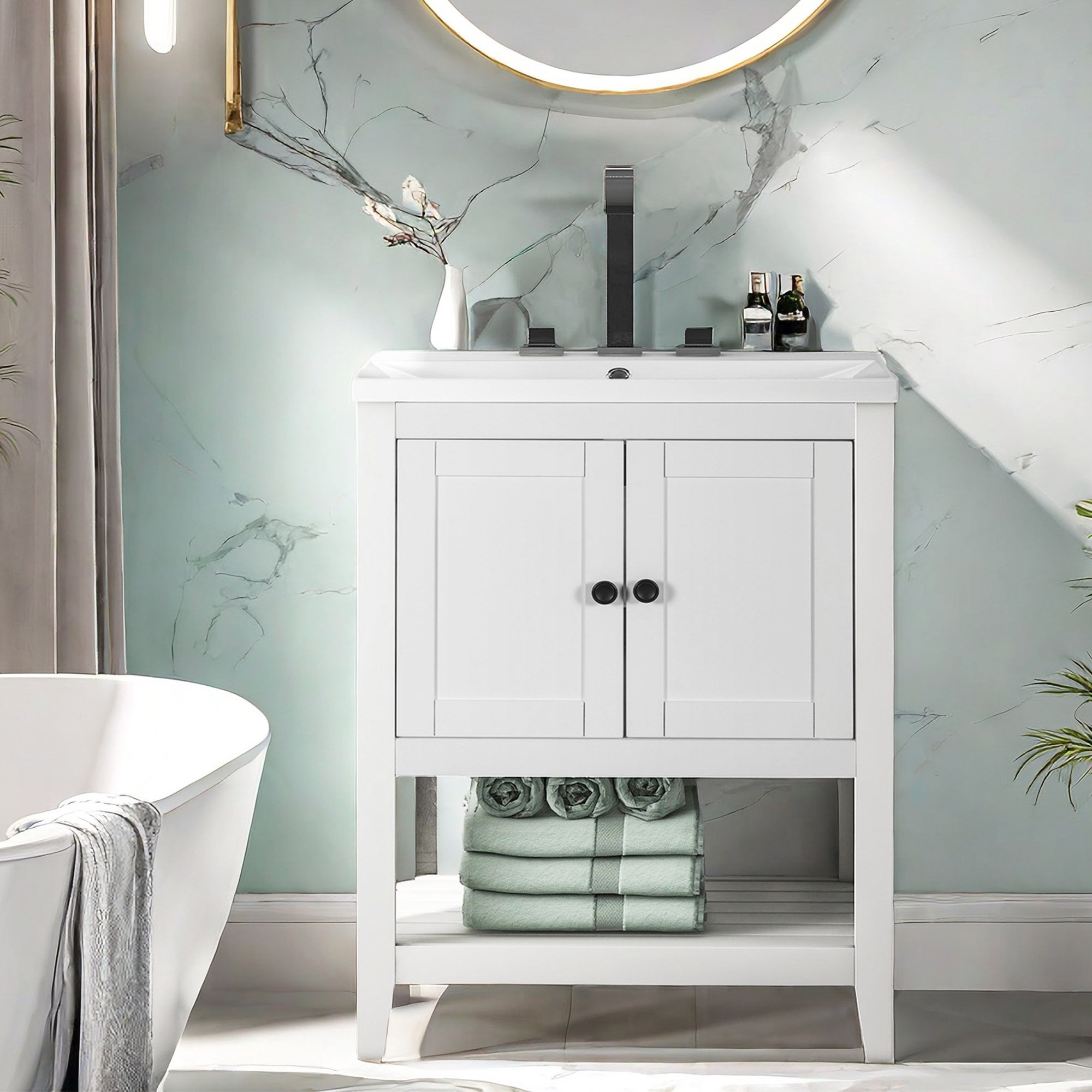 Winston Porter 24" Modern Simple Bathroom Vanity With Ceramic Sink ...